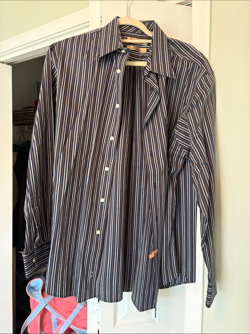 Men's Black and White Striped Button-Down Shirt